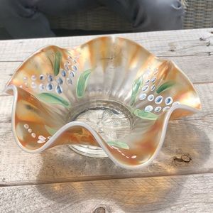 Vintage Iridescent Carnival Glass Bowl Hand Paint